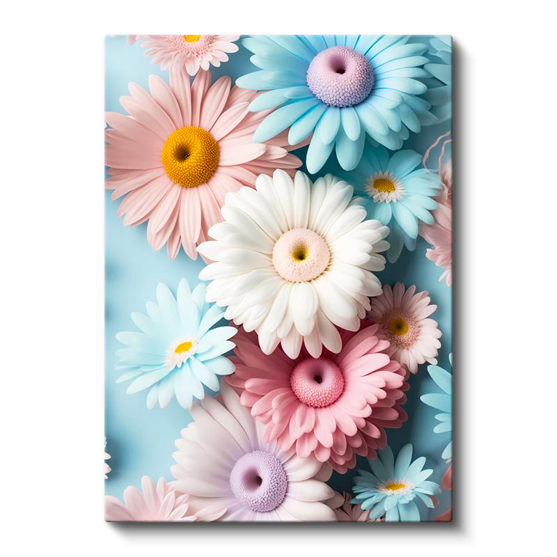 Dikey Kanvas Tablo Pastel Tonlu Renkli Papatyalar Çiçek Tablosu Ev Ofis Duvar Dekoru