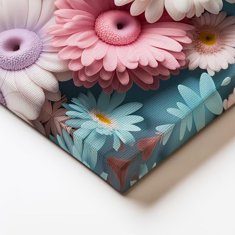 Dikey Kanvas Tablo Pastel Tonlu Renkli Papatyalar Çiçek Tablosu Ev Ofis Duvar Dekoru