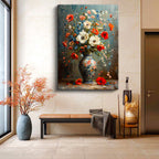 Dikey Kanvas Tablo Porselen Vazoda Kır Çiçekleri Çiçek Tablosu Ev Ofis Duvar Dekoru