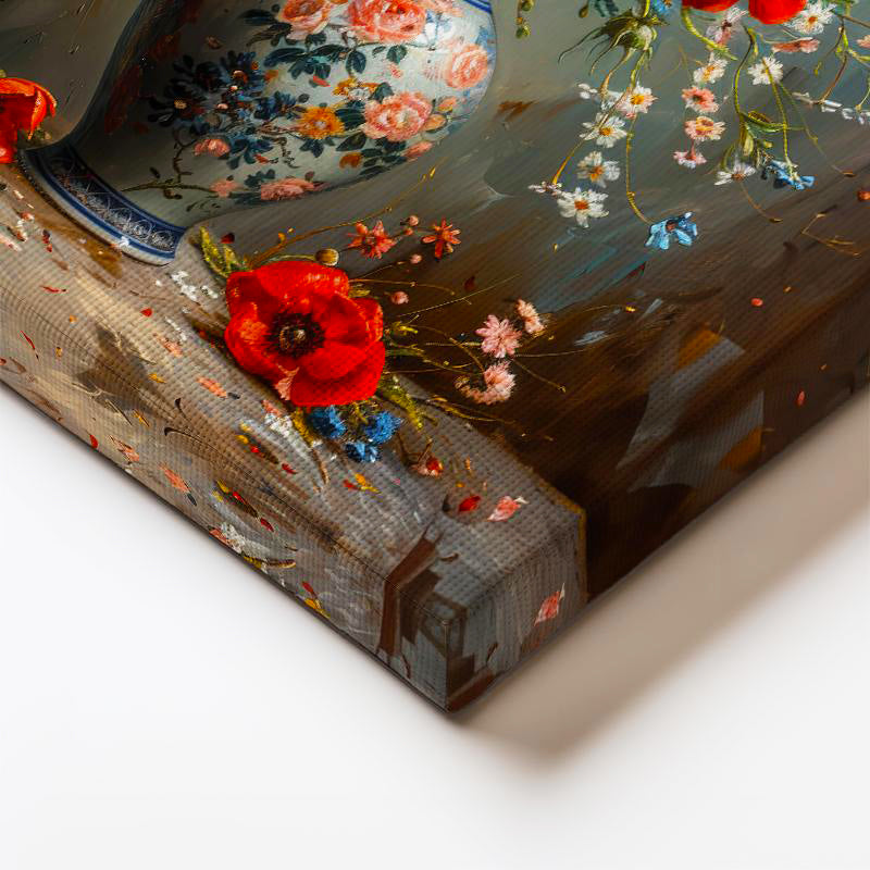 Dikey Kanvas Tablo Porselen Vazoda Kır Çiçekleri Çiçek Tablosu Ev Ofis Duvar Dekoru