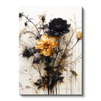 Dikey Kanvas Tablo Siyah Yapraklı Sarı Botanik Çiçek Tablosu Ev Ofis Duvar Dekoru