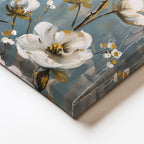 Dikey Kanvas Tablo Altın Yaldız Detaylı Beyaz Dallar Çiçek Tablosu Ev Ofis Duvar Dekoru