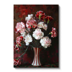 Dikey Kanvas Tablo Vazoda Kırmızı Beyaz Karanfiller Çiçek Tablosu Ev Ofis Duvar Dekoru
