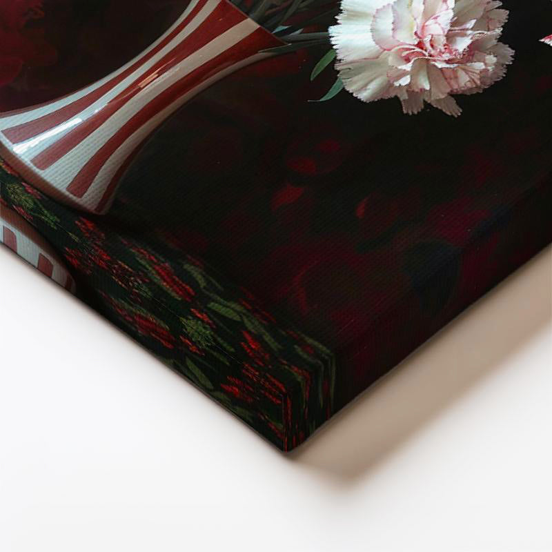 Dikey Kanvas Tablo Vazoda Kırmızı Beyaz Karanfiller Çiçek Tablosu Ev Ofis Duvar Dekoru