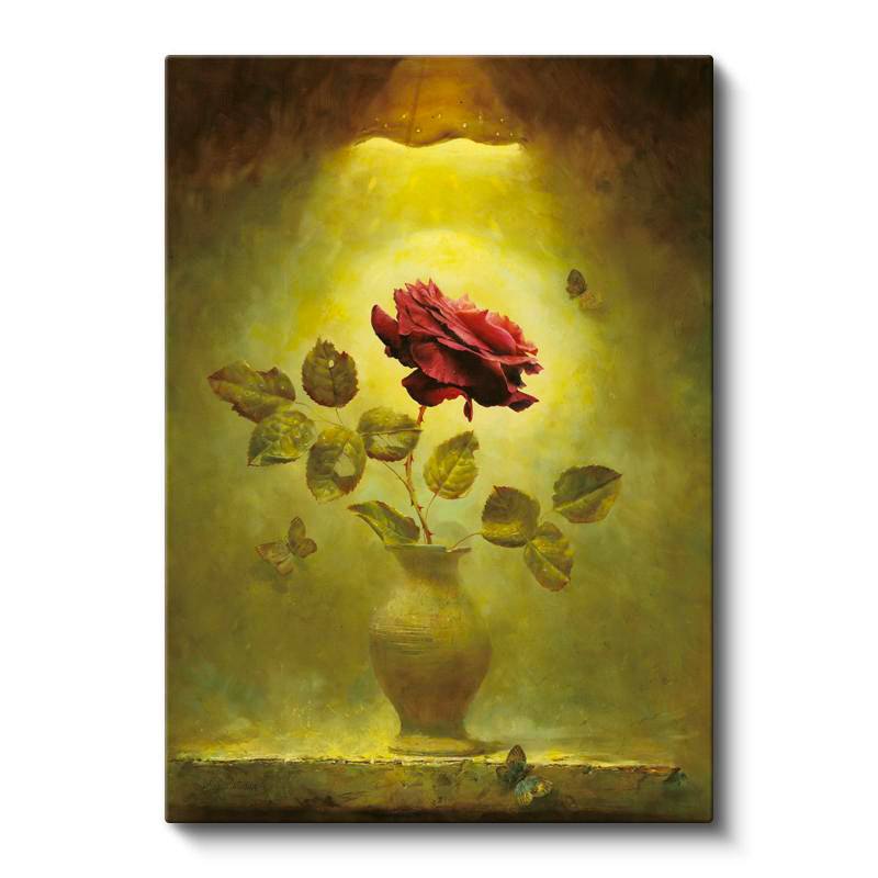 Dikey Kanvas Tablo Kelebekler ve Kırmızı Gül Çiçek Tablosu Ev Ofis Duvar Dekoru