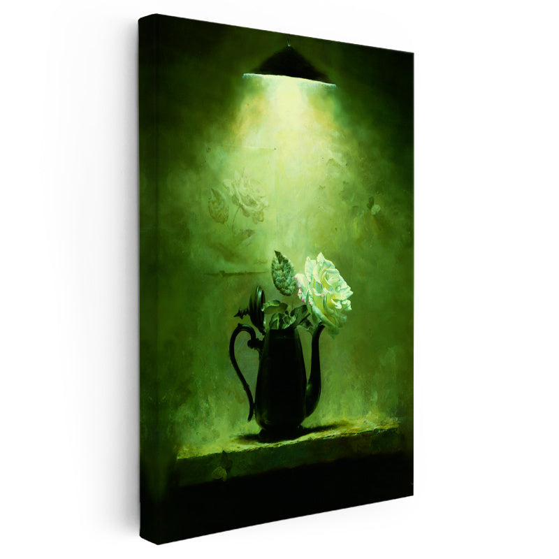 Dikey Kanvas Tablo Siyah Demlikte Beyaz Gül Çiçek Tablosu Ev Ofis Duvar Dekoru