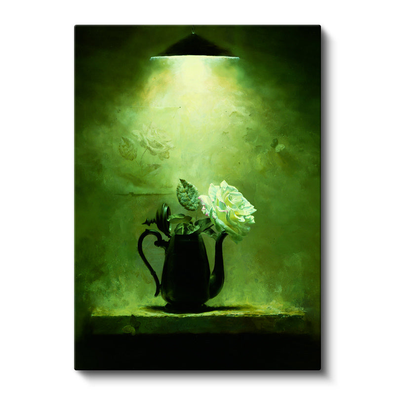 Dikey Kanvas Tablo Siyah Demlikte Beyaz Gül Çiçek Tablosu Ev Ofis Duvar Dekoru