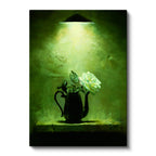 Dikey Kanvas Tablo Siyah Demlikte Beyaz Gül Çiçek Tablosu Ev Ofis Duvar Dekoru