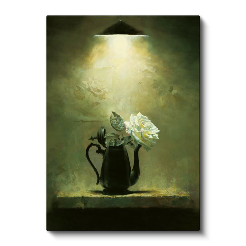 Dikey Kanvas Tablo Siyah Demlikte Beyaz Gül Çiçek Tablosu Ev Ofis Duvar Dekoru