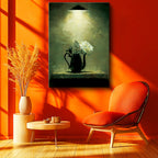 Dikey Kanvas Tablo Siyah Demlikte Beyaz Gül Çiçek Tablosu Ev Ofis Duvar Dekoru