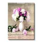 Dikey Kanvas Tablo Beyaz Vazoda Şakayık Buketi Çiçek Tablosu Ev Ofis Duvar Dekoru