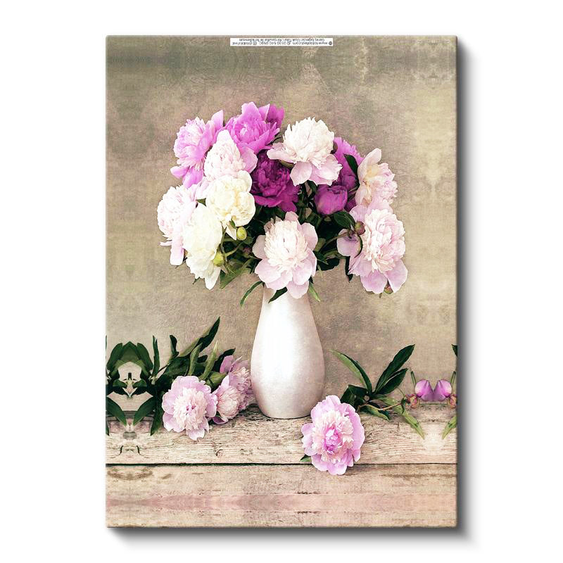 Dikey Kanvas Tablo Beyaz Vazoda Şakayık Buketi Çiçek Tablosu Ev Ofis Duvar Dekoru