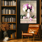 Dikey Kanvas Tablo Beyaz Vazoda Şakayık Buketi Çiçek Tablosu Ev Ofis Duvar Dekoru