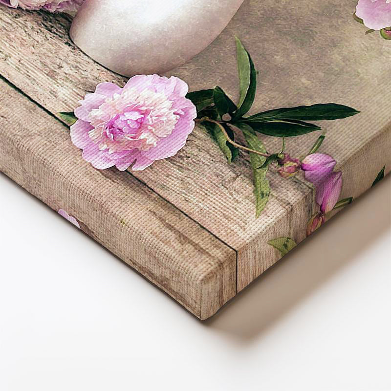 Dikey Kanvas Tablo Beyaz Vazoda Şakayık Buketi Çiçek Tablosu Ev Ofis Duvar Dekoru