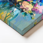 Dikey Kanvas Tablo Mavi Vazoda Sarı ve Pembe Çiçekler Çiçek Tablosu Ev Ofis Duvar Dekoru