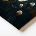 Dikey Kanvas Tablo Altın Efektli Zemin Beyaz Çiçekler Çiçek Tablosu Ev Ofis Duvar Dekoru