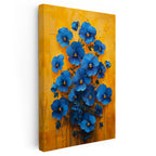 Dikey Kanvas Tablo Sarı Zeminli Mavi Menekşeler Çiçek Tablosu Ev Ofis Duvar Dekoru