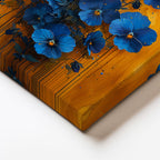 Dikey Kanvas Tablo Sarı Zeminli Mavi Menekşeler Çiçek Tablosu Ev Ofis Duvar Dekoru