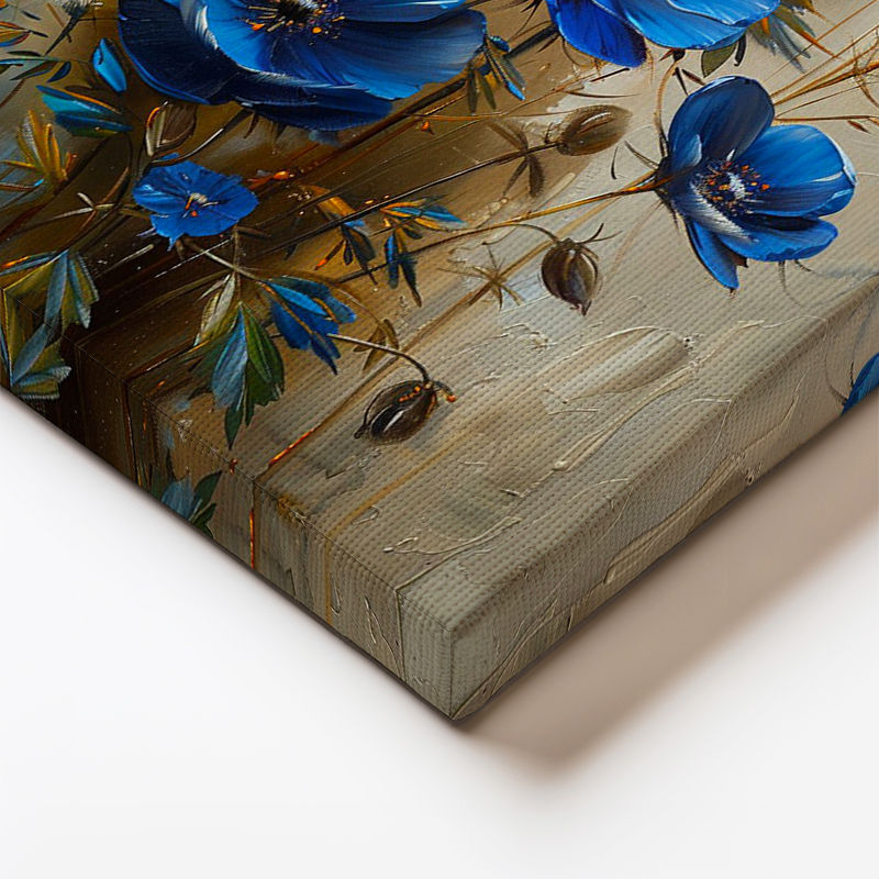 Dikey Kanvas Tablo Canlı Mavi Kır Çiçeği Buketi Çiçek Tablosu Ev Ofis Duvar Dekoru