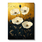 Dikey Kanvas Tablo Eskitme Altın Zeminli Beyaz Gelincik Çiçek Tablosu Ev Ofis Duvar Dekoru