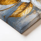 Dikey Kanvas Tablo Gri Zeminli Altın Yapraklı Manolya Çiçek Tablosu Ev Ofis Duvar Dekoru