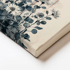 Dikey Kanvas Tablo Turuncu Dolunay ve Gri Kır Çiçekleri Çiçek Tablosu Ev Ofis Duvar Dekoru