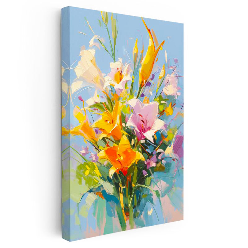 Dikey Kanvas Tablo Soyut Fırça Darbeli Renkli Çiçekler Çiçek Tablosu Ev Ofis Duvar Dekoru