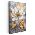 Dikey Kanvas Tablo Altın Dokulu Beyaz Nilüfer Çiçek Tablosu Ev Ofis Duvar Dekoru