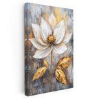 Dikey Kanvas Tablo Altın Dokulu Beyaz Nilüfer Çiçek Tablosu Ev Ofis Duvar Dekoru