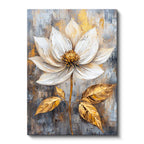 Dikey Kanvas Tablo Altın Dokulu Beyaz Nilüfer Çiçek Tablosu Ev Ofis Duvar Dekoru