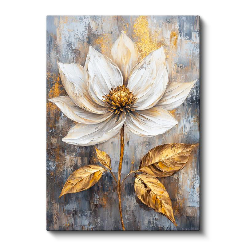 Dikey Kanvas Tablo Altın Dokulu Beyaz Nilüfer Çiçek Tablosu Ev Ofis Duvar Dekoru