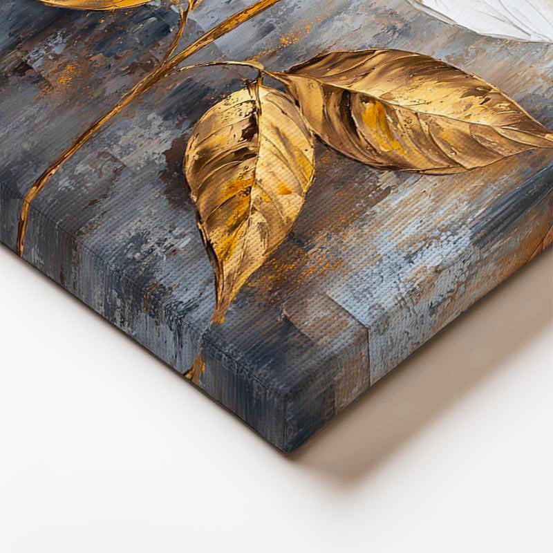 Dikey Kanvas Tablo Altın Dokulu Beyaz Nilüfer Çiçek Tablosu Ev Ofis Duvar Dekoru