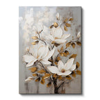 Dikey Kanvas Tablo Dekoratif Altın Yapraklı Manolya Çiçek Tablosu Ev Ofis Duvar Dekoru