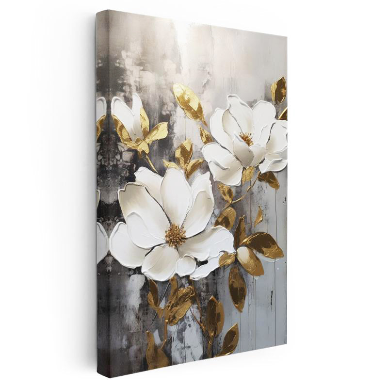 Dikey Kanvas Tablo Kabartma Görünümlü Manolya Çiçek Tablosu Ev Ofis Duvar Dekoru