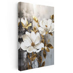 Dikey Kanvas Tablo Kabartma Görünümlü Manolya Çiçek Tablosu Ev Ofis Duvar Dekoru