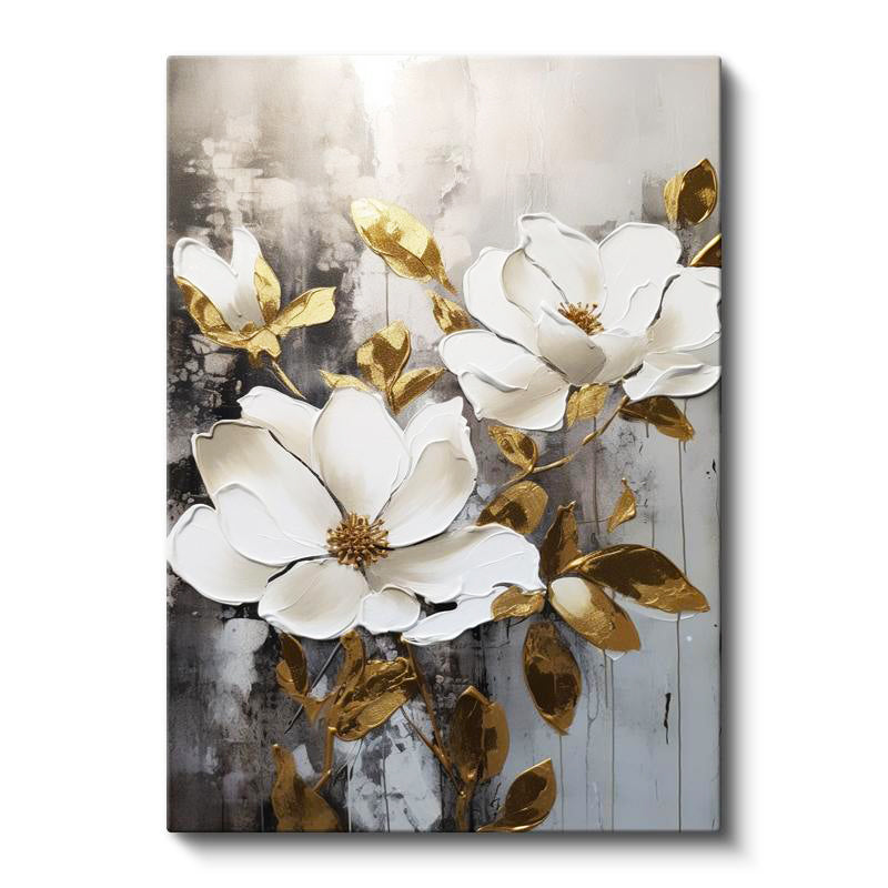 Dikey Kanvas Tablo Kabartma Görünümlü Manolya Çiçek Tablosu Ev Ofis Duvar Dekoru