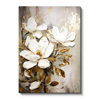 Dikey Kanvas Tablo Altın Dokunuşlu Beyaz Manolya Çiçek Tablosu Ev Ofis Duvar Dekoru
