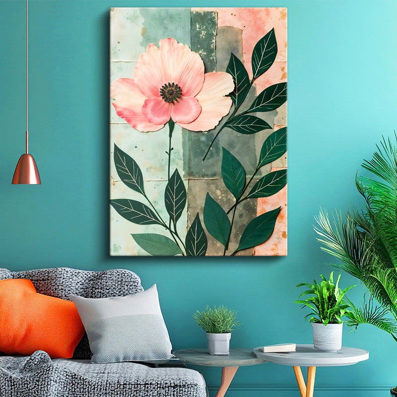 Dikey Kanvas Tablo Tek Büyük Yapraklı Çiçek Çiçek Tablosu Ev Ofis Duvar Dekoru