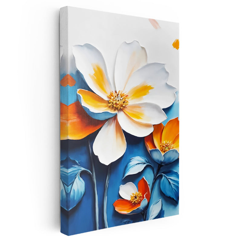 Dikey Kanvas Tablo Kabartma Görünümlü Katmanlı Çiçek Çiçek Tablosu Ev Ofis Duvar Dekoru