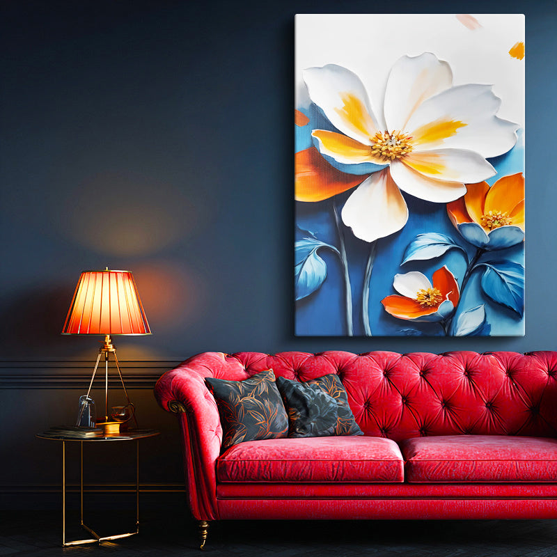 Dikey Kanvas Tablo Kabartma Görünümlü Katmanlı Çiçek Çiçek Tablosu Ev Ofis Duvar Dekoru