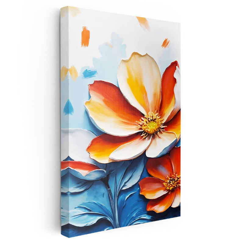 Dikey Kanvas Tablo İki Renkli Geniş Yapraklı Çiçek Çiçek Tablosu Ev Ofis Duvar Dekoru