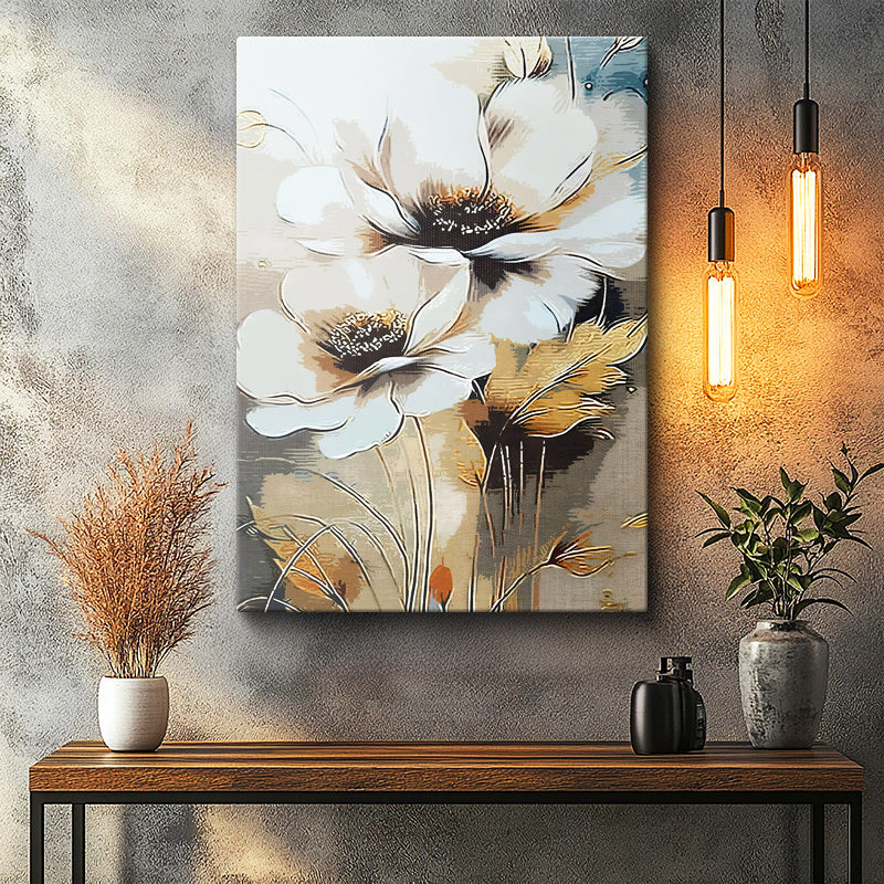 Dikey Kanvas Tablo Sanatsal Fırça Darbeli Çiçek Çiçek Tablosu Ev Ofis Duvar Dekoru
