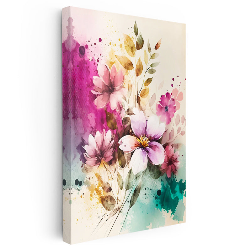 Dikey Kanvas Tablo Sulu Boya Görünümlü Çiçek Çiçek Tablosu Ev Ofis Duvar Dekoru