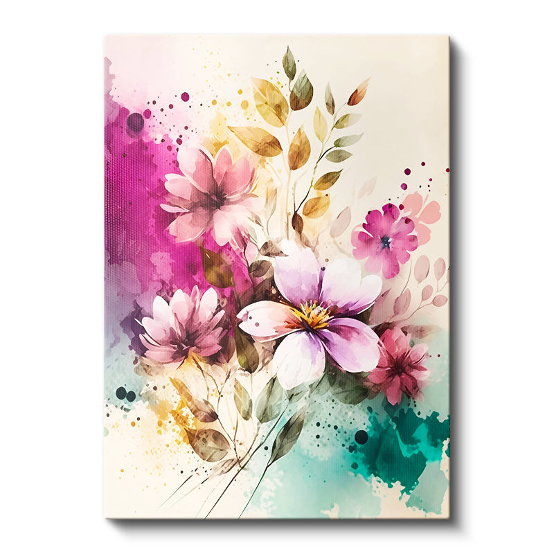 Dikey Kanvas Tablo Sulu Boya Görünümlü Çiçek Çiçek Tablosu Ev Ofis Duvar Dekoru