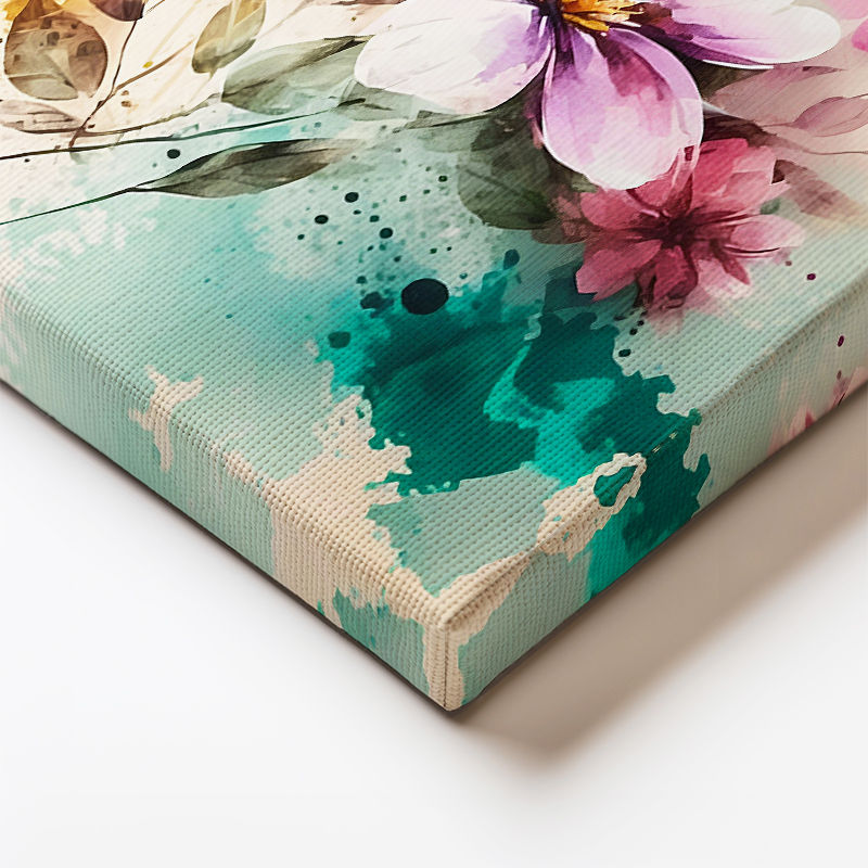 Dikey Kanvas Tablo Sulu Boya Görünümlü Çiçek Çiçek Tablosu Ev Ofis Duvar Dekoru