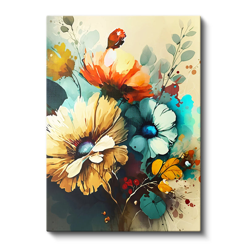Dikey Kanvas Tablo Soyut Fırça Darbeli Çiçekler Çiçek Tablosu Ev Ofis Duvar Dekoru