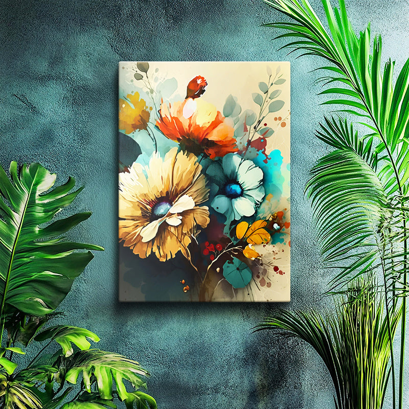 Dikey Kanvas Tablo Soyut Fırça Darbeli Çiçekler Çiçek Tablosu Ev Ofis Duvar Dekoru