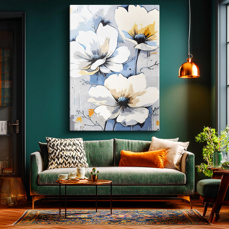 Dikey Kanvas Tablo Yumuşak Geçişli Zarif Çiçekler Çiçek Tablosu Ev Ofis Duvar Dekoru