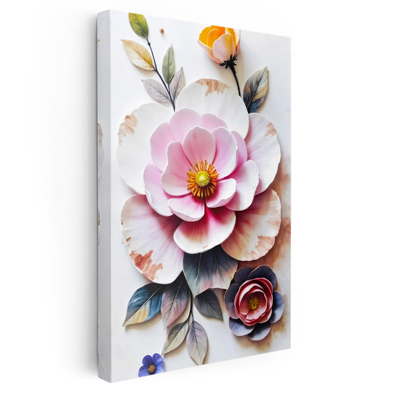Dikey Kanvas Tablo Katmanlı Tasarım Estetik Çiçekler Çiçek Tablosu Ev Ofis Duvar Dekoru