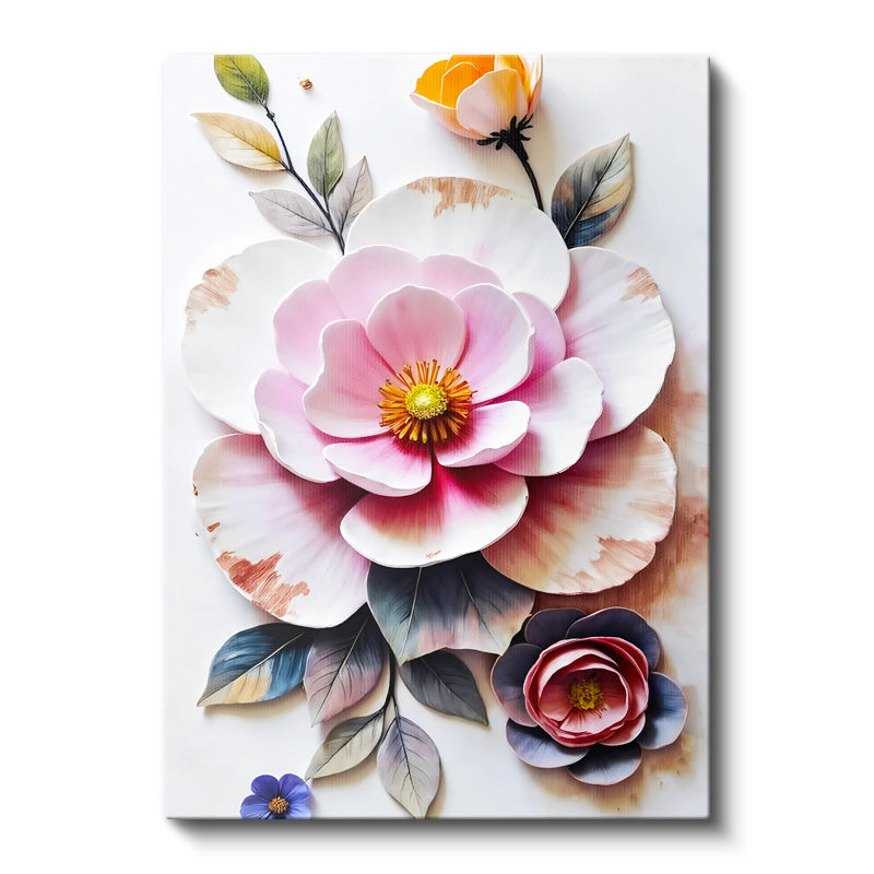 Dikey Kanvas Tablo Katmanlı Tasarım Estetik Çiçekler Çiçek Tablosu Ev Ofis Duvar Dekoru